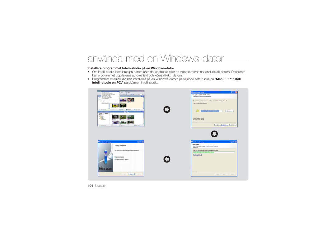 Samsung SMX-C10GP/EDC manual Använda med en Windows-dator, Installera programmet Intelli-studio på en Windows-dator 