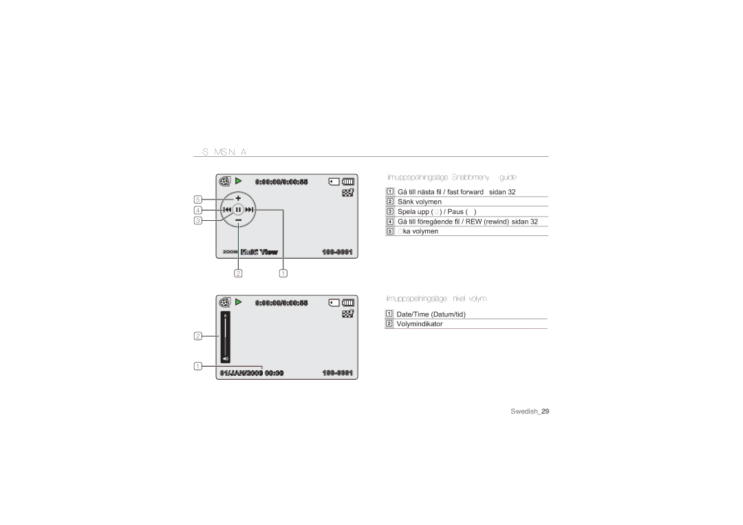 Samsung SMX-C14GP/EDC, SMX-C10GP/EDC manual Filmuppspelningsläge Snabbmeny OK-guide, Filmuppspelningsläge Enkel volym 