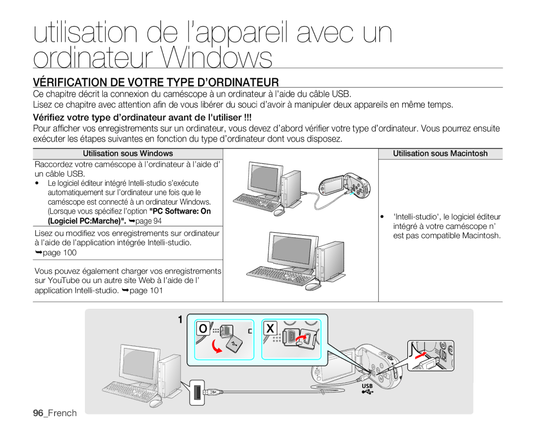 Samsung SMX-C100GP/EDC manual Utilisation de l’appareil avec un ordinateur Windows, Vérification DE Votre Type D’ORDINATEUR 