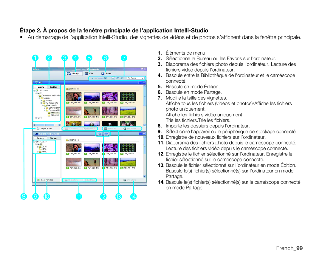 Samsung SMX-C10GP/EDC, SMX-C10GP/XEU, SMX-C14RP/EDC, SMX-C10RP/EDC, SMX-C100GP/EDC, SMX-C14GP/EDC manual ❶ ❷ ❸ ❹ ❺, French99 