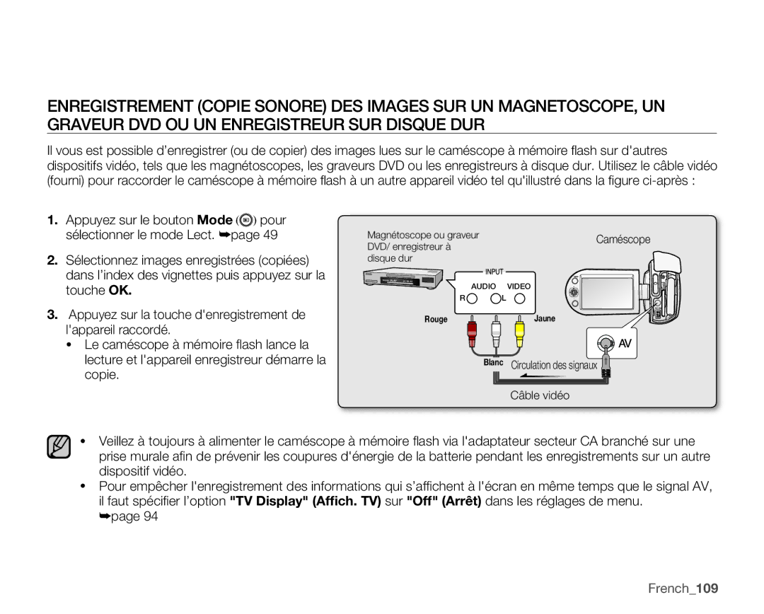 Samsung SMX-C14GP/EDC, SMX-C10GP/XEU, SMX-C10GP/EDC, SMX-C14RP/EDC, SMX-C10RP/EDC, SMX-C100GP/EDC manual French109 