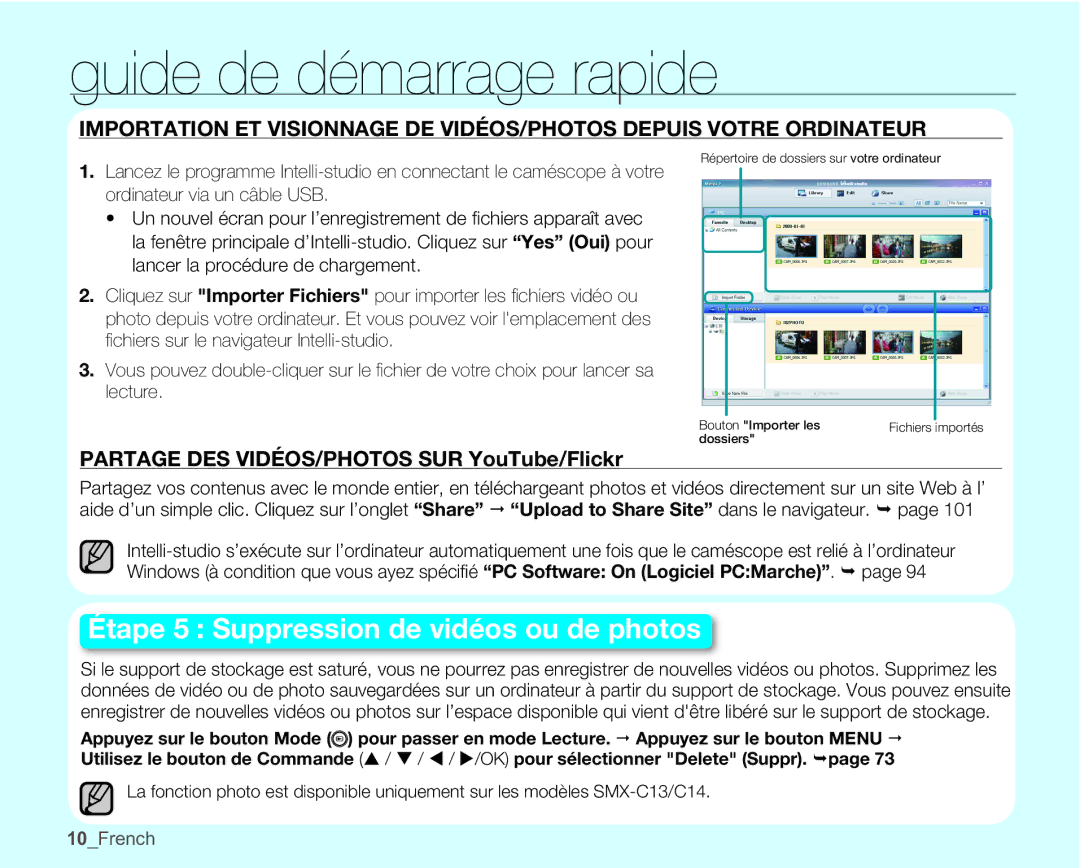 Samsung SMX-C14RP/EDC, SMX-C10GP/XEU, SMX-C10GP/EDC, SMX-C10RP/EDC Partage DES VIDÉOS/PHOTOS SUR YouTube/Flickr, 10French 