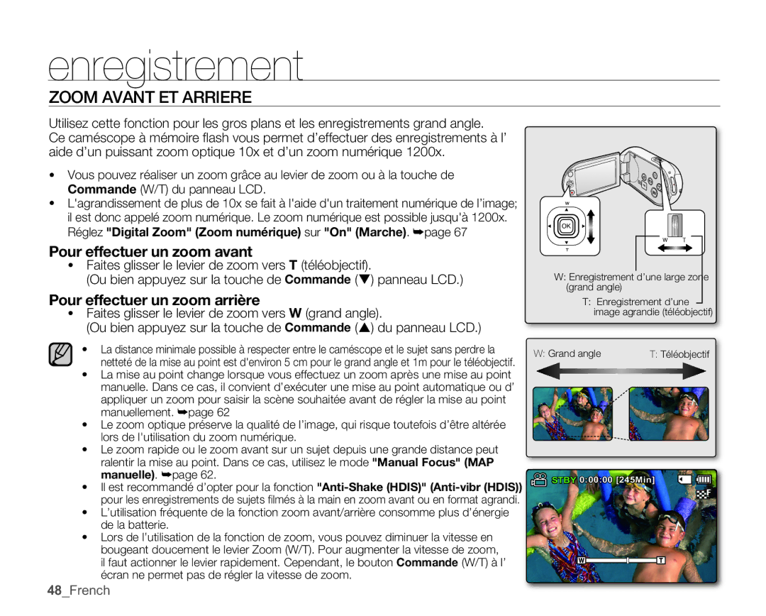 Samsung SMX-C100GP/EDC, SMX-C10GP/XEU, SMX-C10GP/EDC, SMX-C14RP/EDC, SMX-C10RP/EDC manual Zoom Avant ET Arriere, 48French 