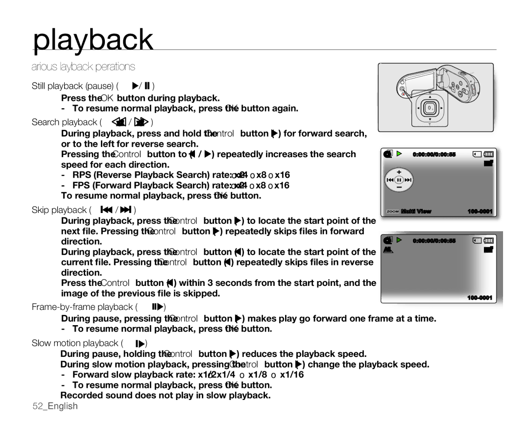 Samsung SMX-C14LP/AAW, SMX-C10GP/XEU, SMX-C10GP/EDC, SMX-C14RP/EDC, SMX-C10RP/EDC, SMX-C100GP/EDC Various Playback Operations 