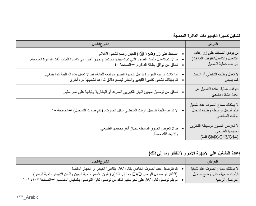 Samsung SMX-C10LP/AAW, SMX-C10RP/EDC, SMX-C10LP/HAC, SMX-C10RP/AAW, SMX-C14LP/MEA, SMX-C14RP/AAW, SMX-C10RP/MEA manual ˺˻˼Arabic 