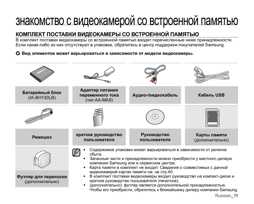 Samsung SMX-C10RP/XEK, SMX-C10RP/XEB ɄɈɆɉɅȿɄɌɉɈɋɌȺȼɄɂȼɂȾȿɈɄȺɆȿɊɕɋɈȼɋɌɊɈȿɇɇɈɃɉȺɆəɌɖɘ, Ɋɟɦɟɲɨɤ Ɏɭɬɥɹɪɞɥɹɩɟɪɟɧɨɫɤɢ 