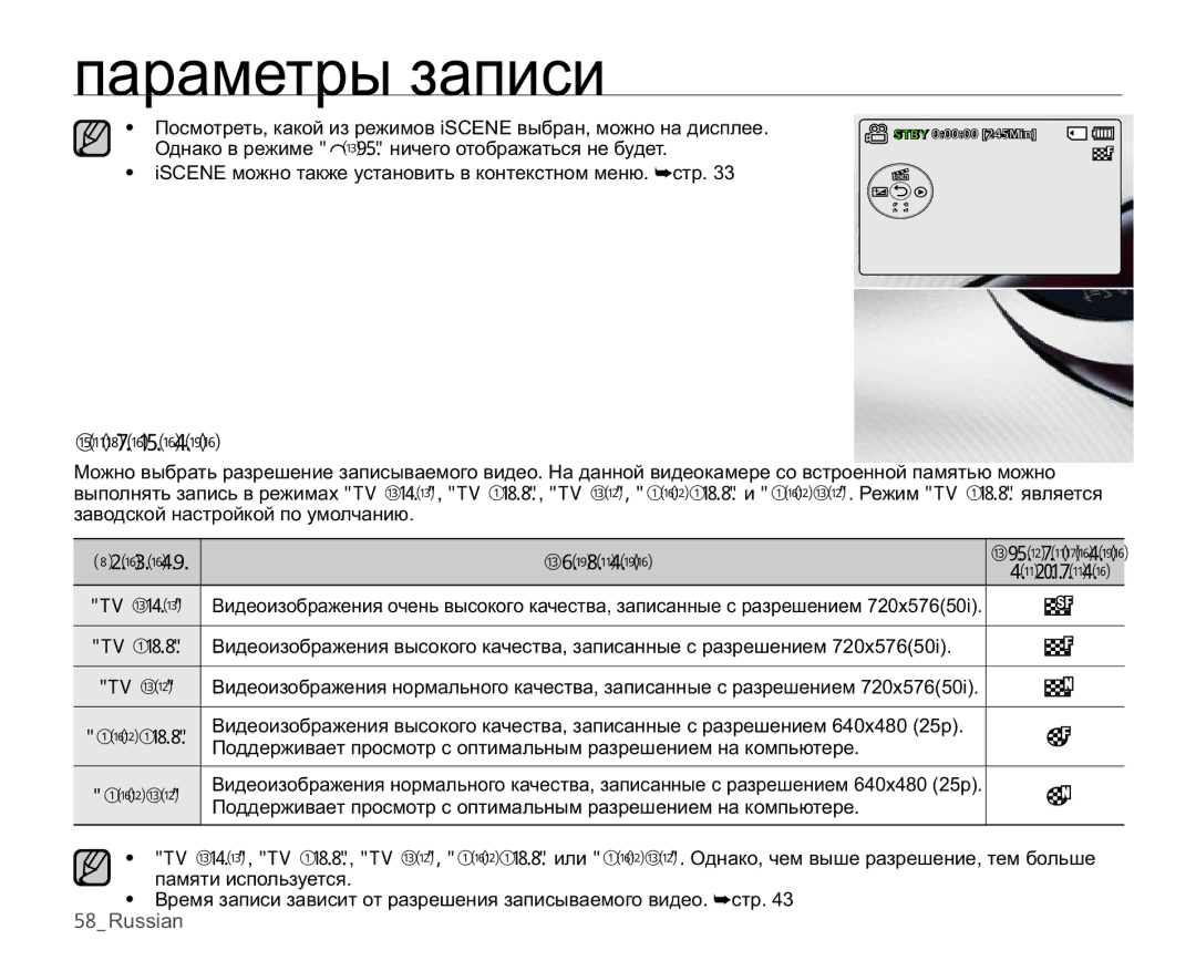 Samsung SMX-C10LP/XEB, SMX-C10RP/XEB, SMX-C10GP/XEB, SMX-C10LP/XER manual Ɋɚɡɪɟɲɟɧɢɟ, Ɗɥɟɦɟɧɬ Ɉɩɢɫɚɧɢɟ Ɉɬɨɛɪɚɠɟɧɢɟ, ȼɟɛɈɛ 