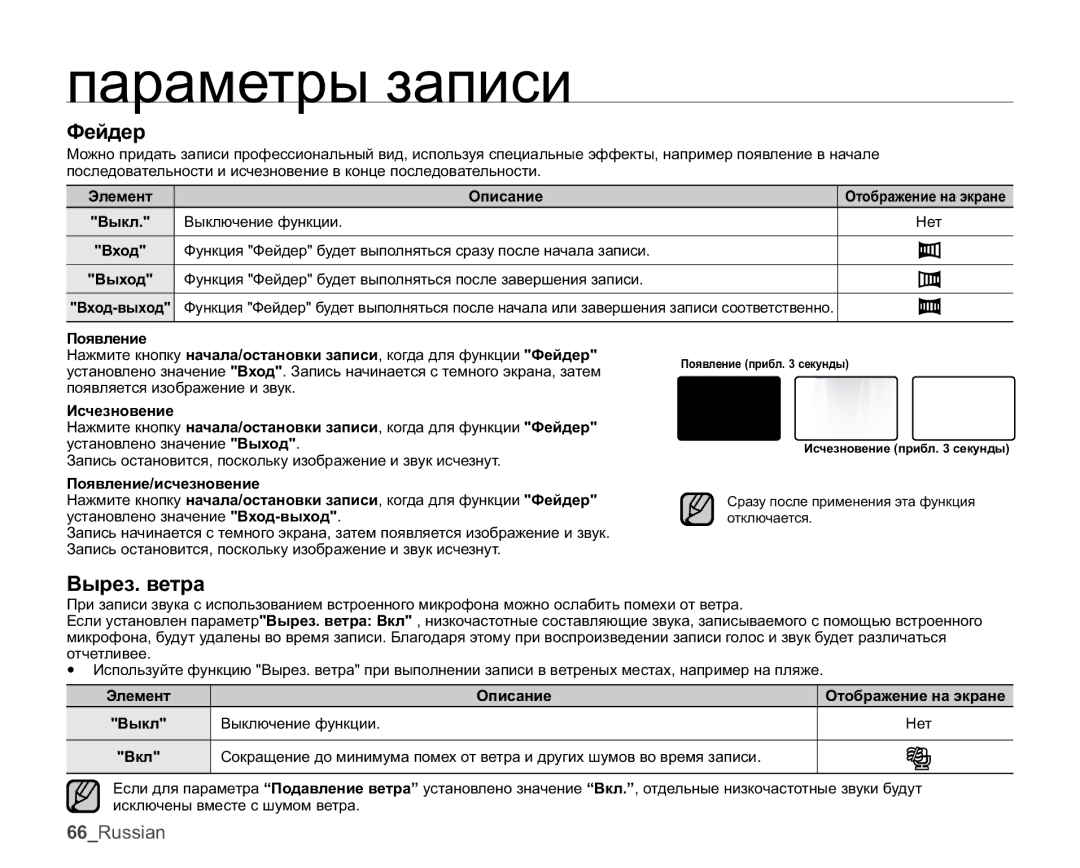 Samsung SMX-C10RP/XEK, SMX-C10RP/XEB manual Ɏɟɣɞɟɪ, Ȼɵɪɟɡɜɟɬɪɚ, Ɗɥɟɦɟɧɬ Ɉɩɢɫɚɧɢɟ, Ɂɫɱɟɡɧɨɜɟɧɢɟ, Ɉɨɹɜɥɟɧɢɟɢɫɱɟɡɧɨɜɟɧɢɟ 