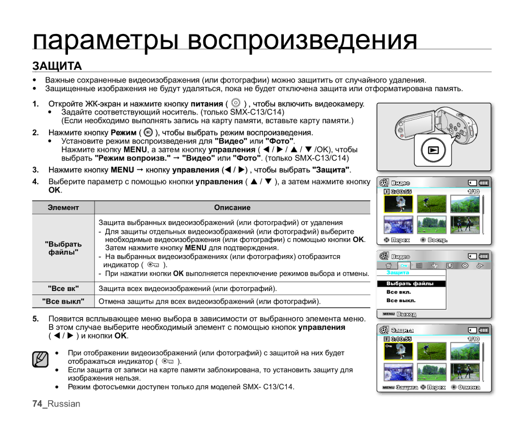 Samsung SMX-C14RP/XER, SMX-C10RP/XEB, SMX-C10GP/XEB, SMX-C10LP/XEB, SMX-C10LP/XER, SMX-C10FP/XER ɁȺɓɂɌȺ, ȼɫɟɜɤ, ȼɫɟɜɵɤɥ 