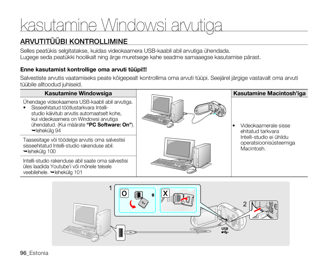 Samsung SMX-C10GP/XEB manual Arvutitüübi Kontrollimine, Enne kasutamist kontrollige oma arvuti tüüpi, Kasutamine Windowsiga 