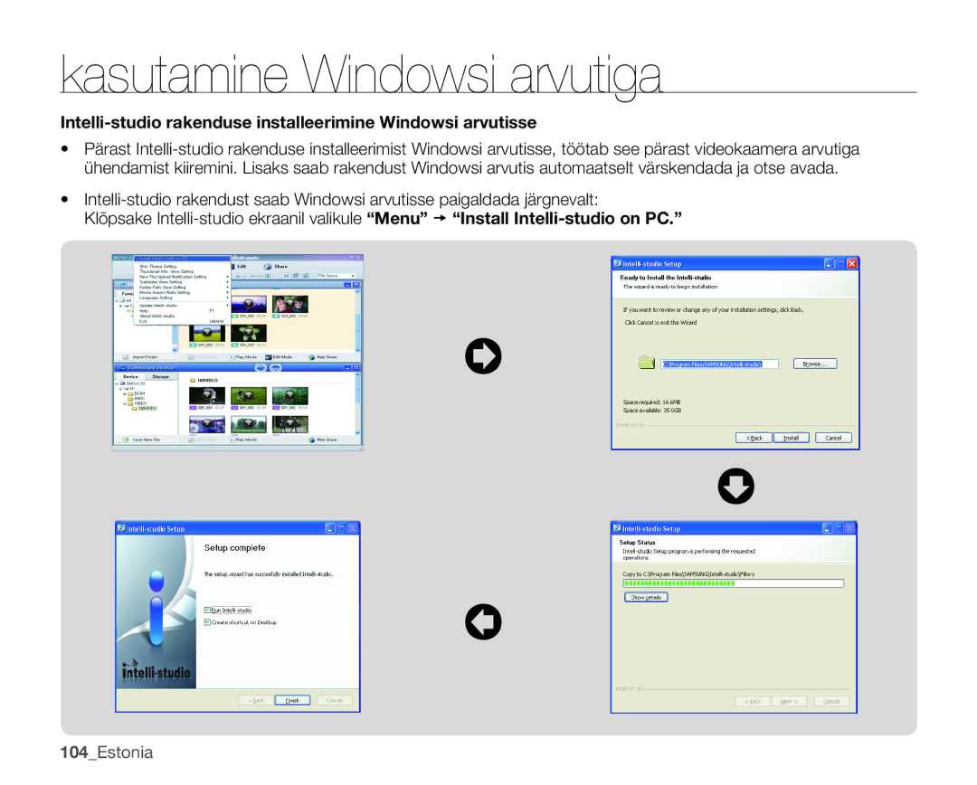 Samsung SMX-C10RP/XEB, SMX-C10GP/XEB, SMX-C10LP/XEB manual Intelli-studio rakenduse installeerimine Windowsi arvutisse 