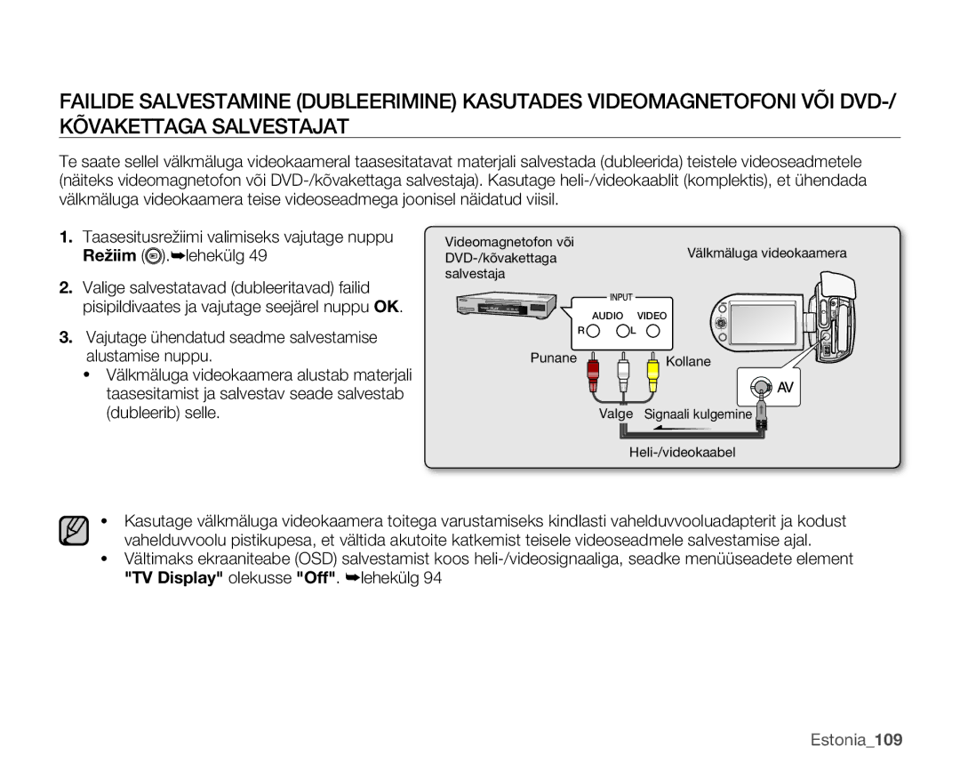 Samsung SMX-C10LP/XEB, SMX-C10RP/XEB, SMX-C10GP/XEB manual Estonia109 