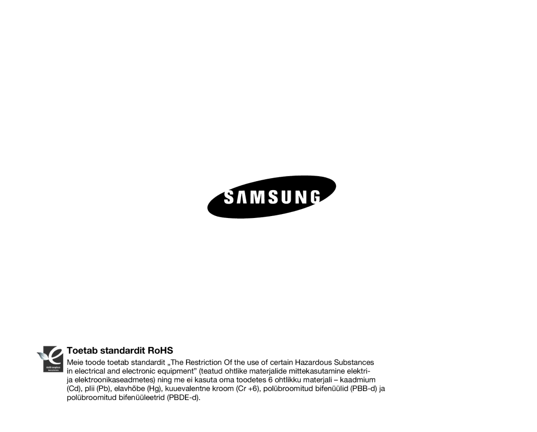 Samsung SMX-C10GP/XEB, SMX-C10RP/XEB, SMX-C10LP/XEB manual Toetab standardit RoHS 