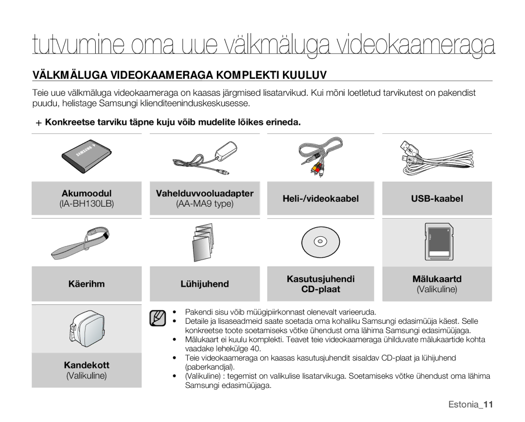 Samsung SMX-C10RP/XEB Välkmäluga Videokaameraga Komplekti Kuuluv, Heli-/videokaabelUSB-kaabel Käerihm Kandekott, CD-plaat 