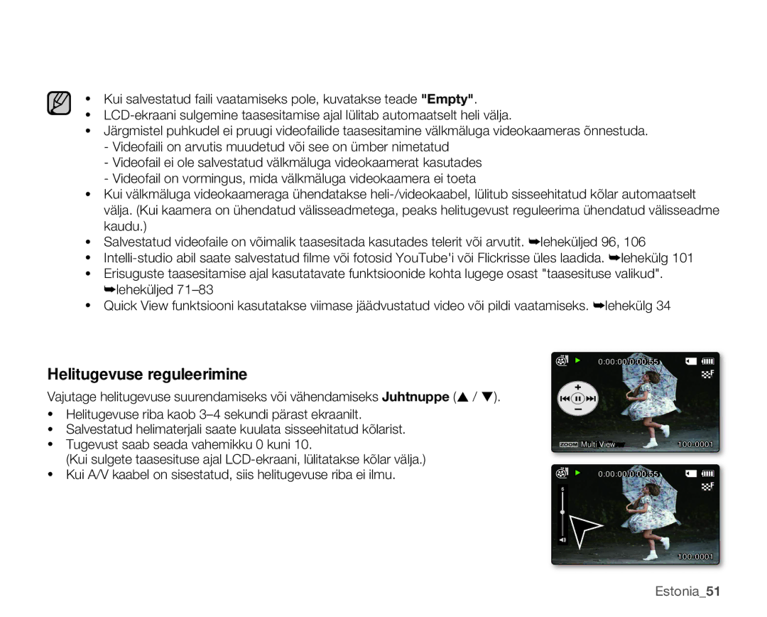 Samsung SMX-C10GP/XEB, SMX-C10RP/XEB, SMX-C10LP/XEB manual Helitugevuse reguleerimine 