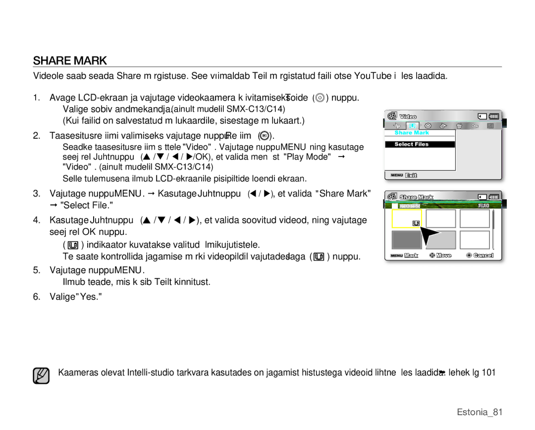 Samsung SMX-C10GP/XEB, SMX-C10RP/XEB, SMX-C10LP/XEB manual Share Mark, Š Select File 