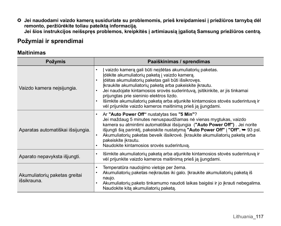 Samsung SMX-C10GP/XEB, SMX-C10RP/XEB 3Rå\PLDLLUVSUHQGLPDL, 0DLWLQLPDV, 3Rå\PLV 3DDLãNLQLPDVVSUHQGLPDV, LãVLNUDXQD 