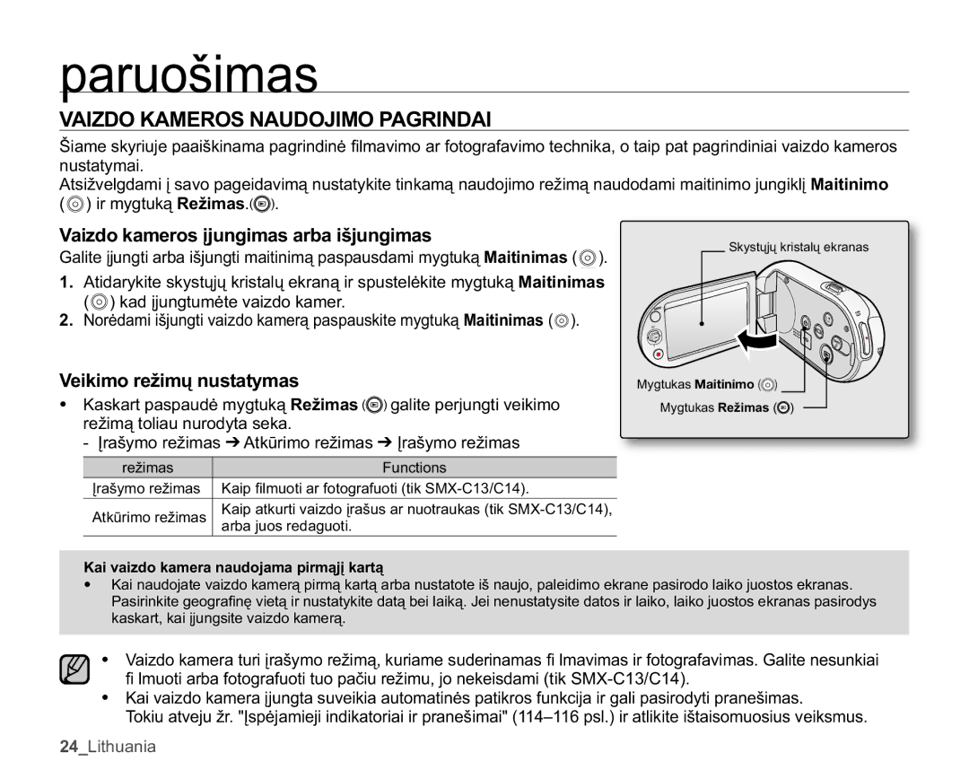 Samsung SMX-C10GP/XEB $,=2.$05261$82-,023$*5,1$, 9DLGRNDPHURVƳMXQJLPDVDUEDLãMXQJLPDV, 9HLNLPRUHåLPǐQXVWDW\PDV 