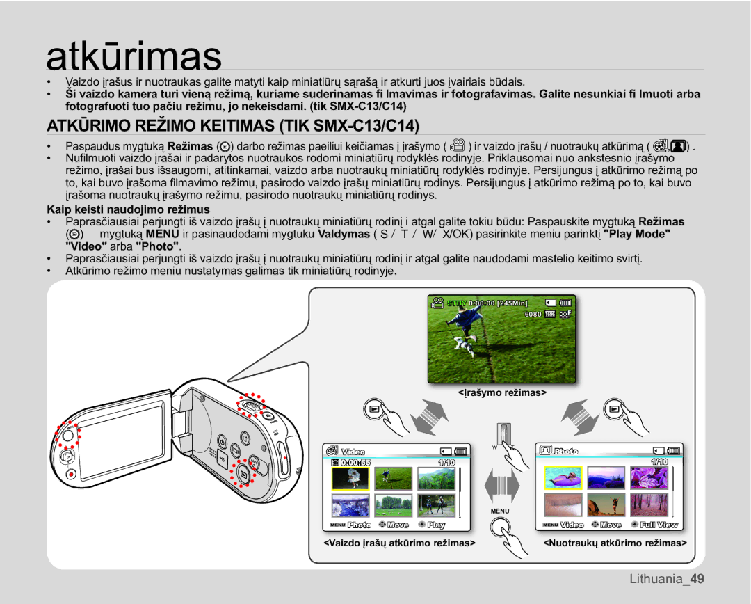 Samsung SMX-C10LP/XEB, SMX-C10RP/XEB, SMX-C10GP/XEB $7.ǋ5,025ä,02.,7,0$67,.60&&, DLSNHLVWLQDXGRMLPRUHåLPXV 