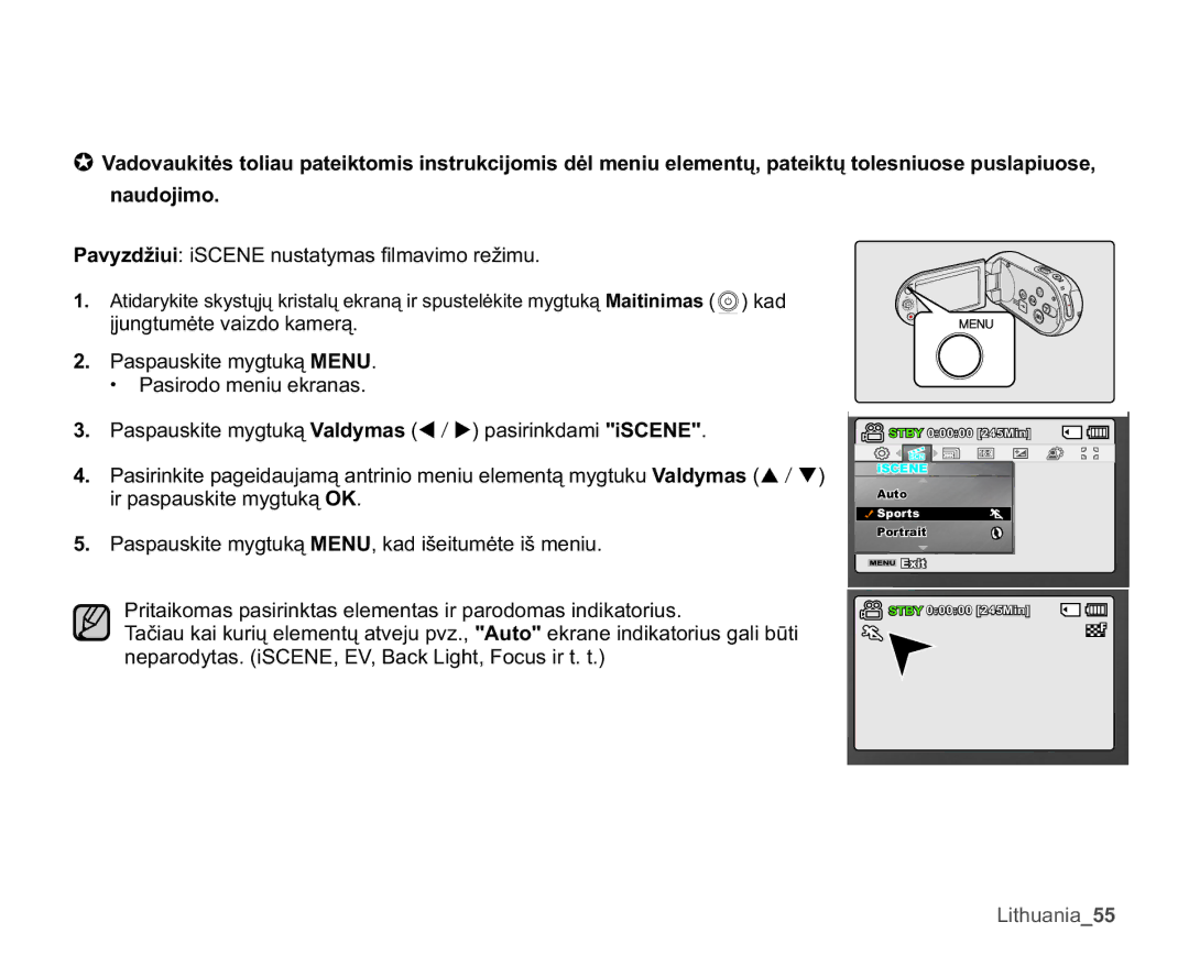 Samsung SMX-C10LP/XEB, SMX-C10RP/XEB Qdxgrmlpr, 3DY\GåLXLL6&1QXVWDW\PDV¿OPDYLPRUHåLPX, 3DVLURGRPHQLXHNUDQDV 