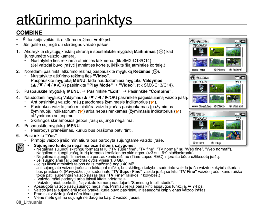 Samsung SMX-C10RP/XEB manual 20%,1, 1XVWDW\NLWHDWNǌULPRUHåLPąWLHV³9LGHR´, DWå\PLPDVVXMXQJLPXL, 3DVLULQNLWHHV 