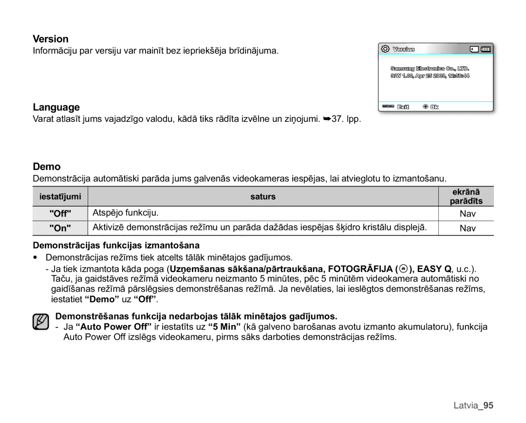 Samsung SMX-C10RP/XEB, SMX-C10GP/XEB manual 9HUVLRQ, Dqjxdjh, Hpr, $WVSƝMRIXQNFLMX 1DY, HPRQVWUƗFLMDVIXQNFLMDVLPDQWRãDQD 