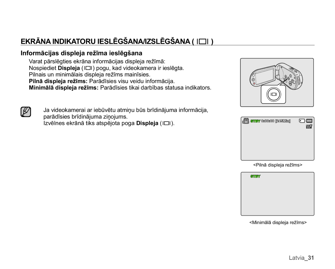 Samsung SMX-C10LP/XEB, SMX-C10RP/XEB 5Ɩ1$,1,.$7258,6/Ɯ*â$1$,=6/Ɯ*â$1$ , QIRUPƗFLMDVGLVSOHMDUHåƯPDLHVOƝJãDQD 