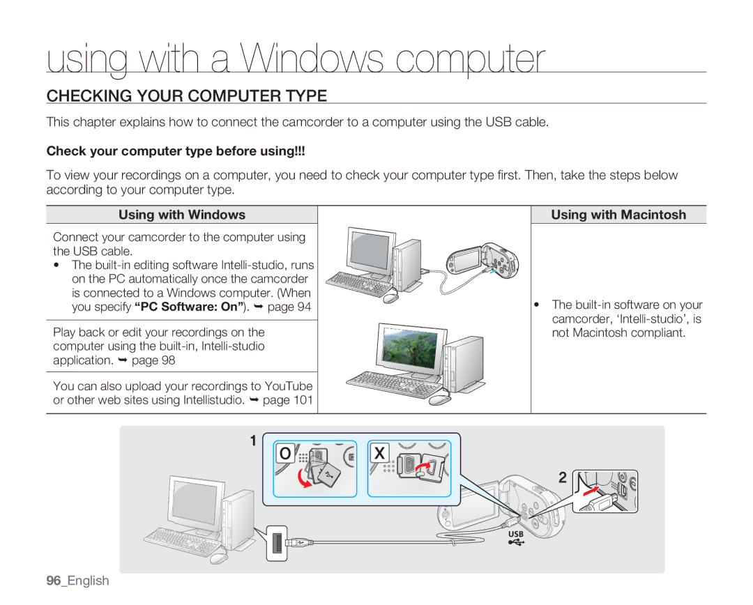 Samsung SMX-C14GN Checking Your Computer Type, Check your computer type before using, Using with Windows, 96English 