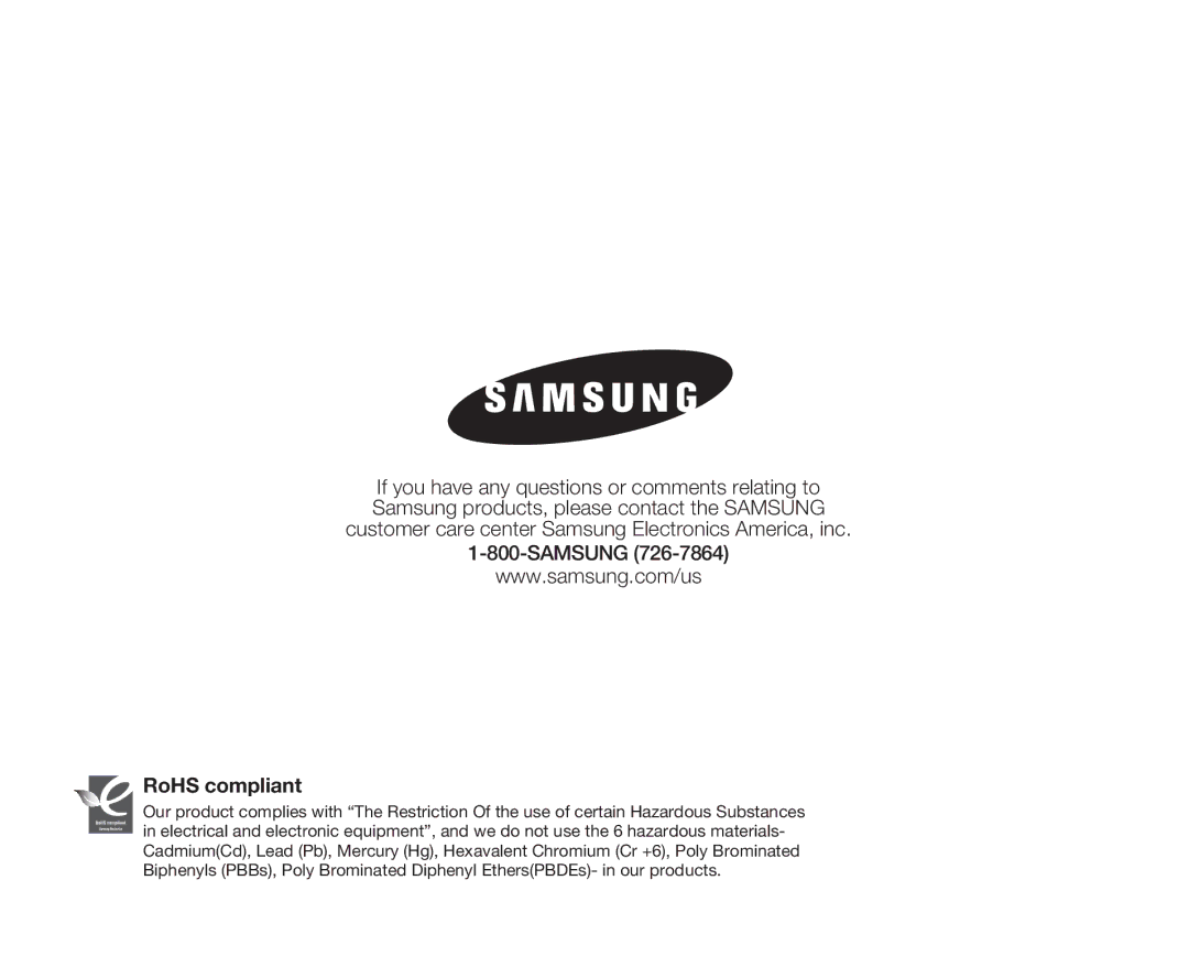 Samsung SMX-C14GN, SMX-C14RN, SMX-C13RN, SMX-C14LN, SMX-C13GN, SMX-C13LN, SMX-C10GN user manual RoHS compliant 