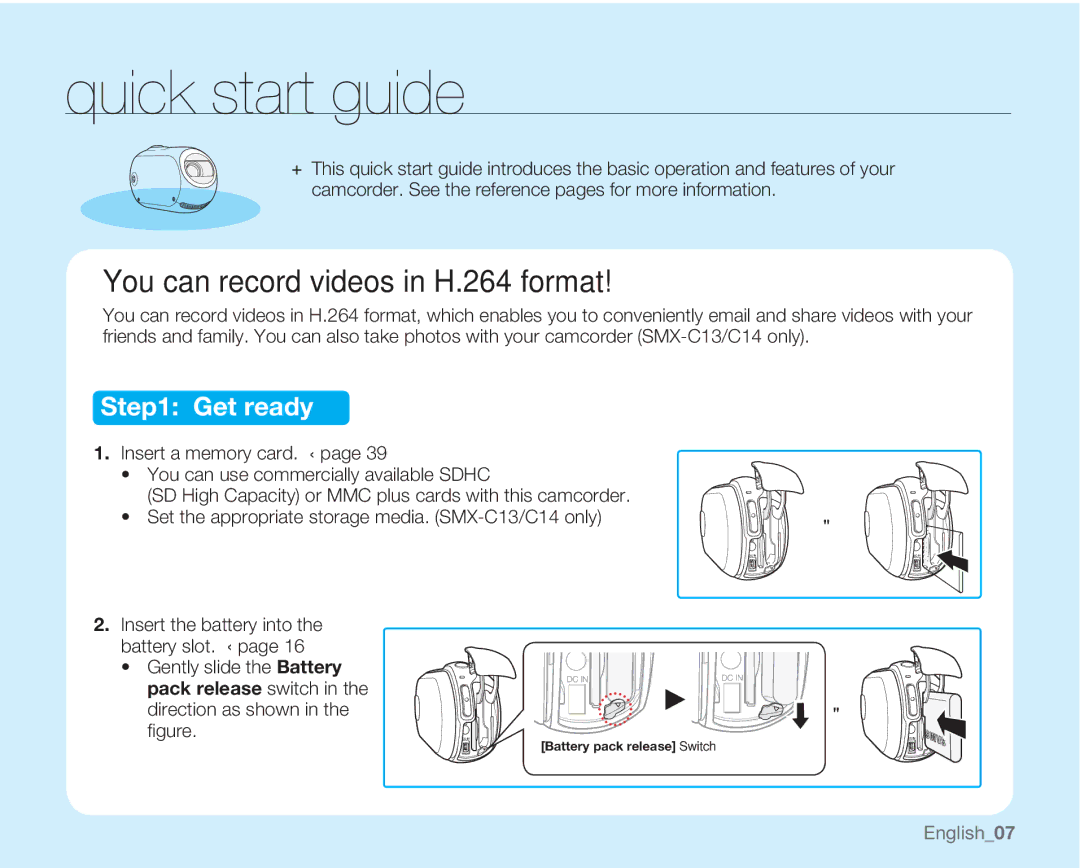 Samsung SMX-C14RN, SMX-C14GN, SMX-C13RN, SMX-C14LN, SMX-C13GN, SMX-C13LN, SMX-C10GN user manual Quick start guide, English07 