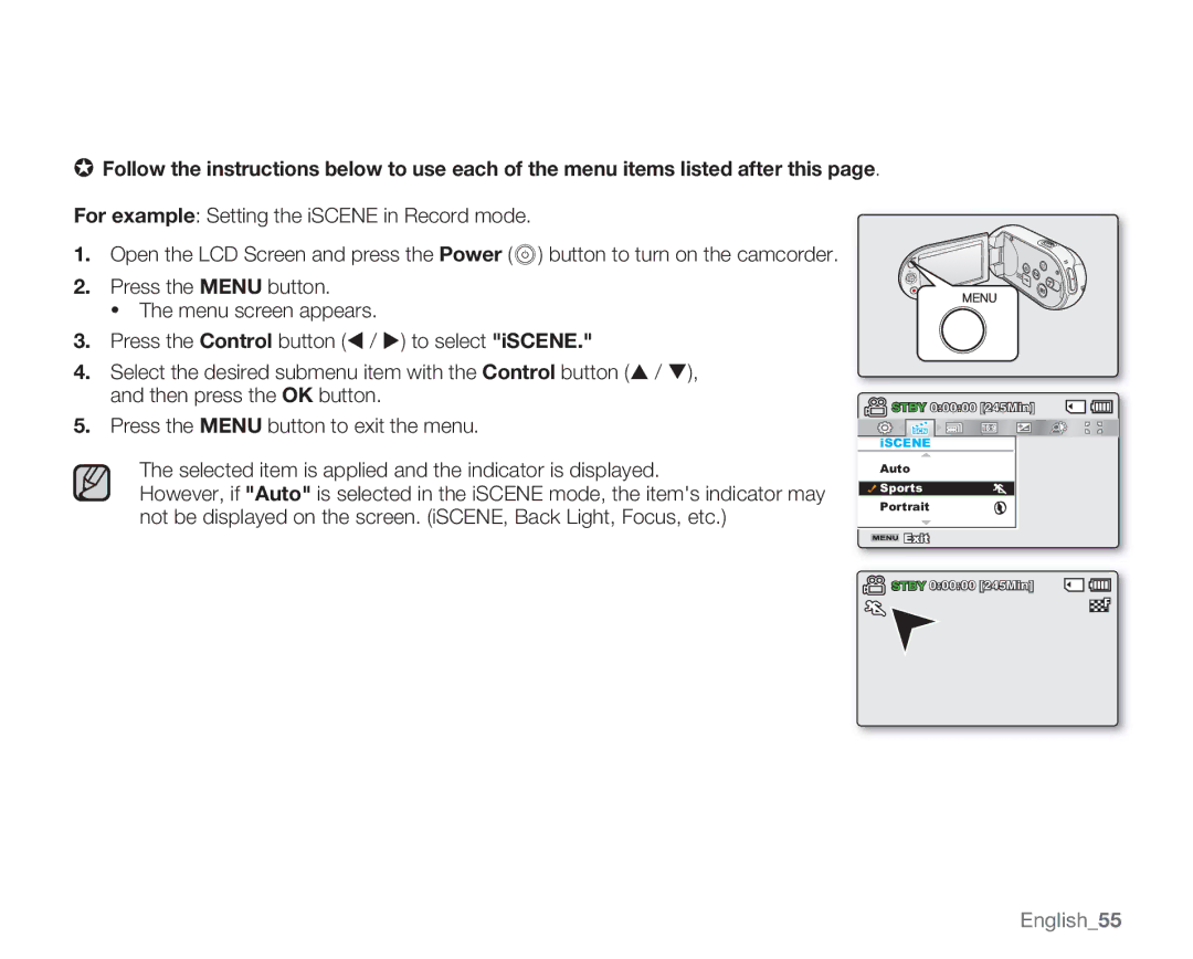 Samsung SMX-C14GN, SMX-C14RN, SMX-C13RN, SMX-C14LN, SMX-C13GN, SMX-C13LN, SMX-C10GN user manual English55 