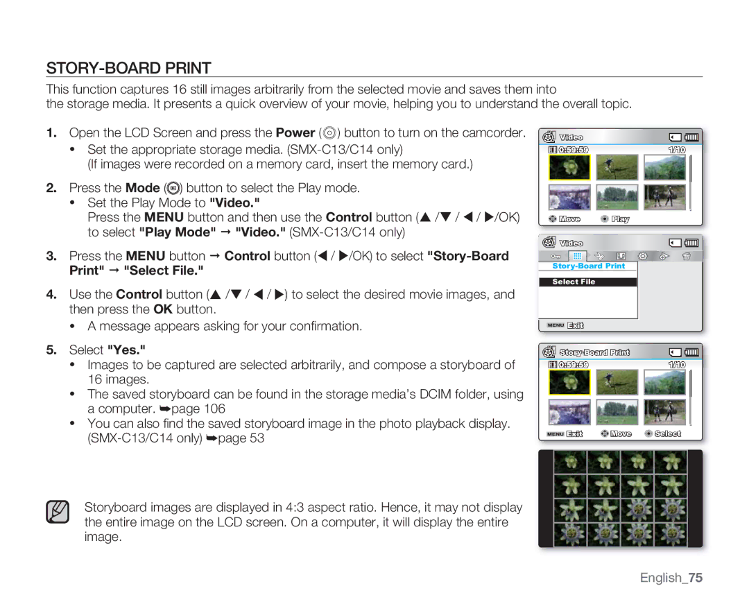 Samsung SMX-C14GN, SMX-C14RN, SMX-C13RN, SMX-C14LN, SMX-C13GN, SMX-C13LN, SMX-C10GN STORY-BOARD Print, English75 