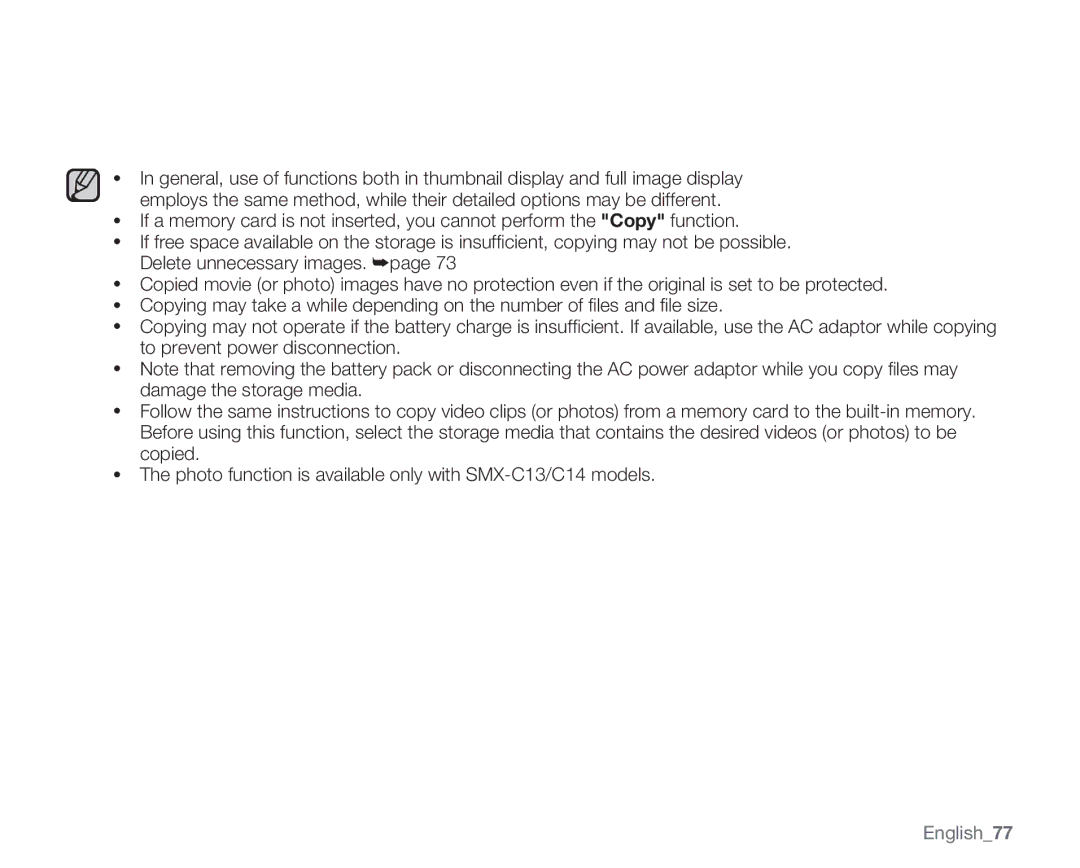 Samsung SMX-C14RN, SMX-C14GN, SMX-C13RN, SMX-C14LN, SMX-C13GN, SMX-C13LN, SMX-C10GN user manual English77 