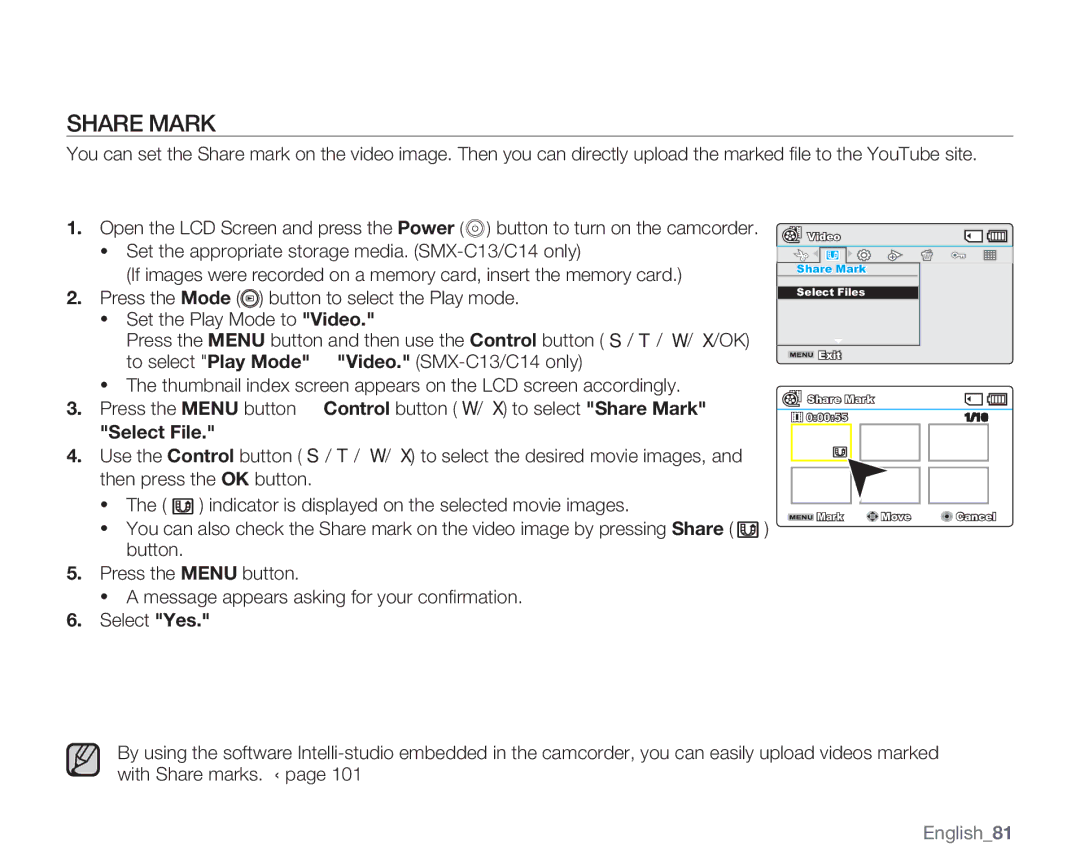 Samsung SMX-C13GN, SMX-C14GN, SMX-C14RN, SMX-C13RN, SMX-C14LN, SMX-C13LN, SMX-C10GN Share Mark, Select File, English81 