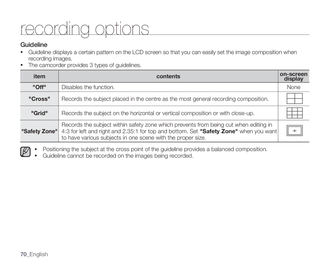 Samsung SMX-C14RP, SMX-C14GP, SMX-C14LP Guideline, To have various subjects in one scene with the proper size, 70English 