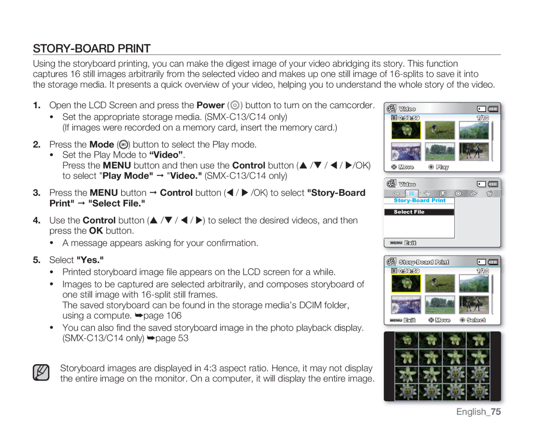 Samsung SMX-C10RP, SMX-C14RP, SMX-C14GP, SMX-C14LP, SMX-C13LP, SMX-C13RP, SMX-C13GP, SMX-C10LP STORY-BOARD Print, English75 