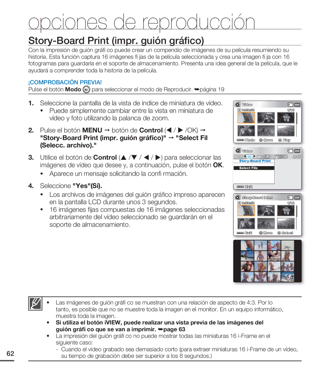 Samsung SMX-C200LP/EDC manual Story-Board Print impr. guión gráﬁco, Pulse el botón Menu botón de Control, Select Fil 