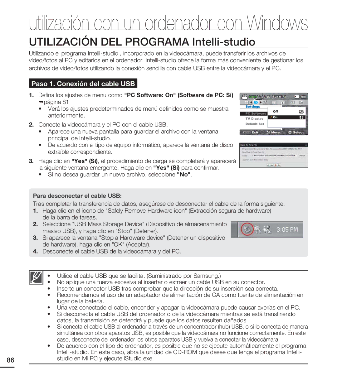 Samsung SMX-C200LP/EDC manual Si no desea guardar un nuevo archivo, seleccione No, Studio en Mi PC y ejecute iStudio.exe 