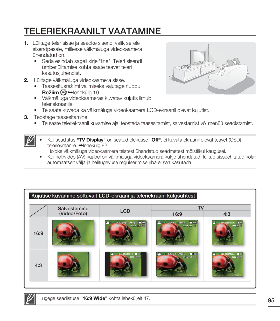 Samsung SMX-C20BP/XEB, SMX-C20BP/EDC manual Teleriekraanilt Vaatamine, Salvestamine, Video/Foto 169 