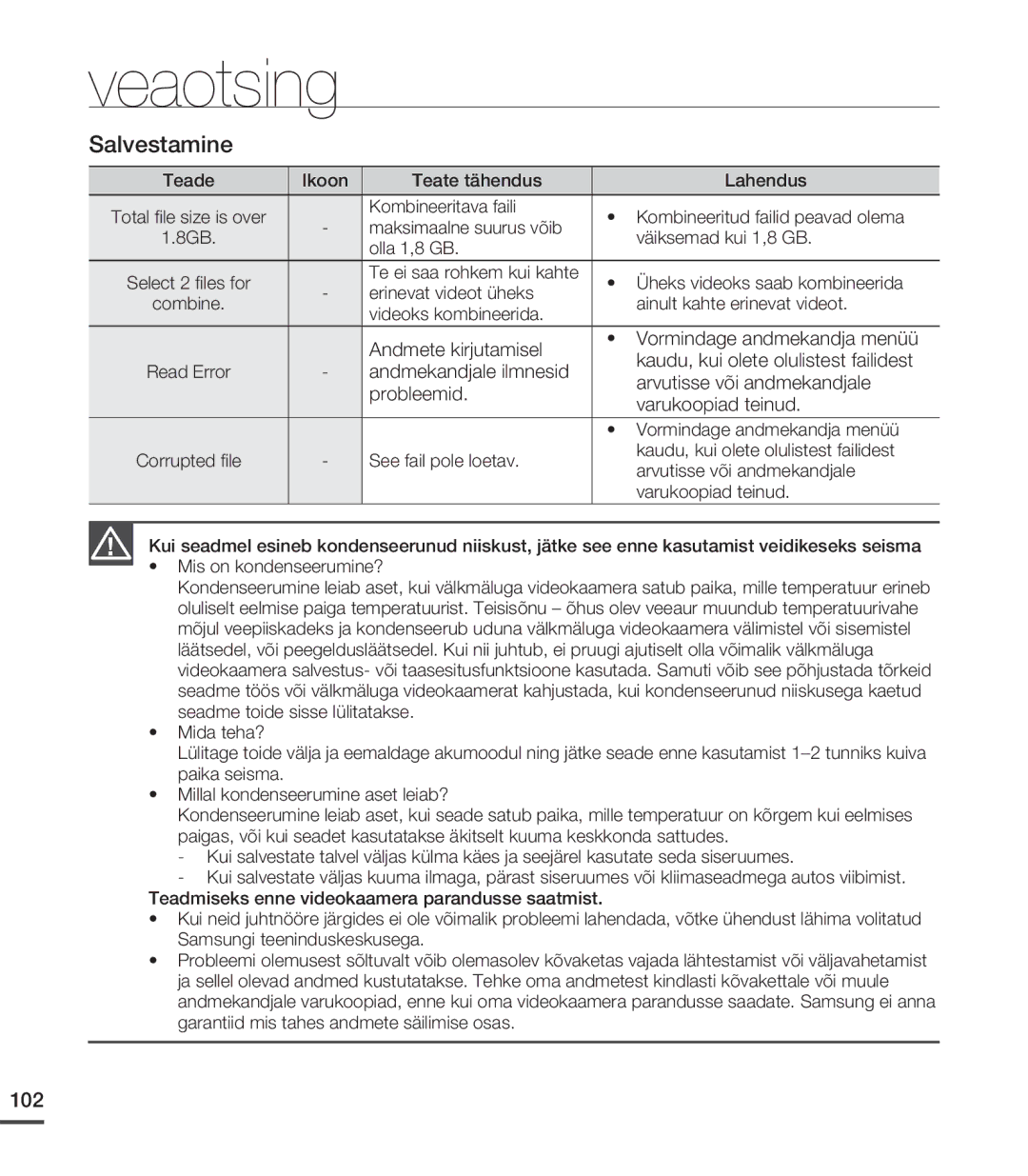 Samsung SMX-C20BP/EDC, SMX-C20BP/XEB manual Ainult kahte erinevat videot, Videoks kombineerida, Vormindage andmekandja menüü 