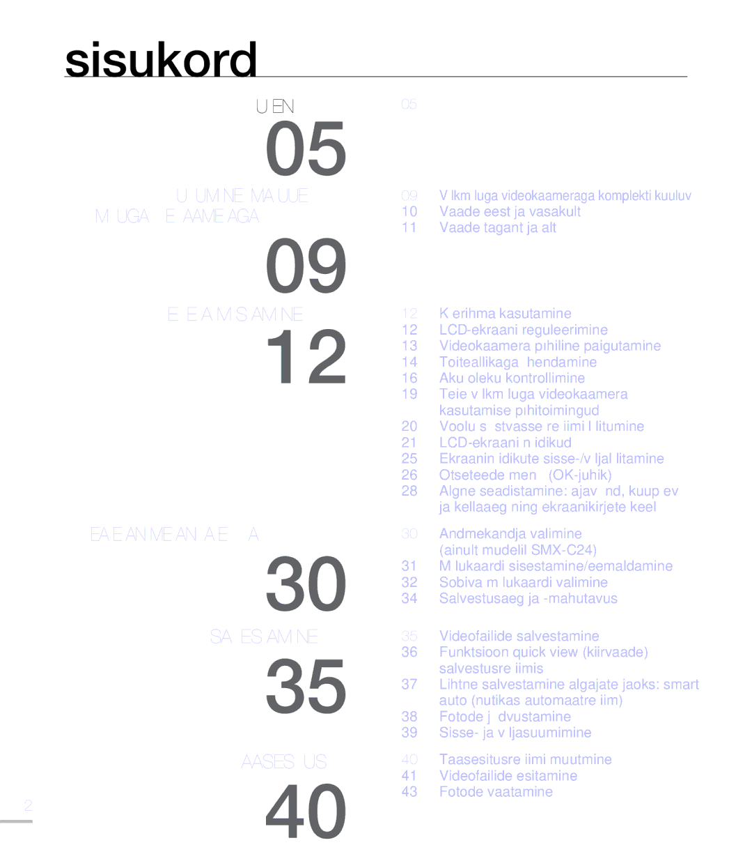 Samsung SMX-C20BP/EDC, SMX-C20BP/XEB manual Sisukord 