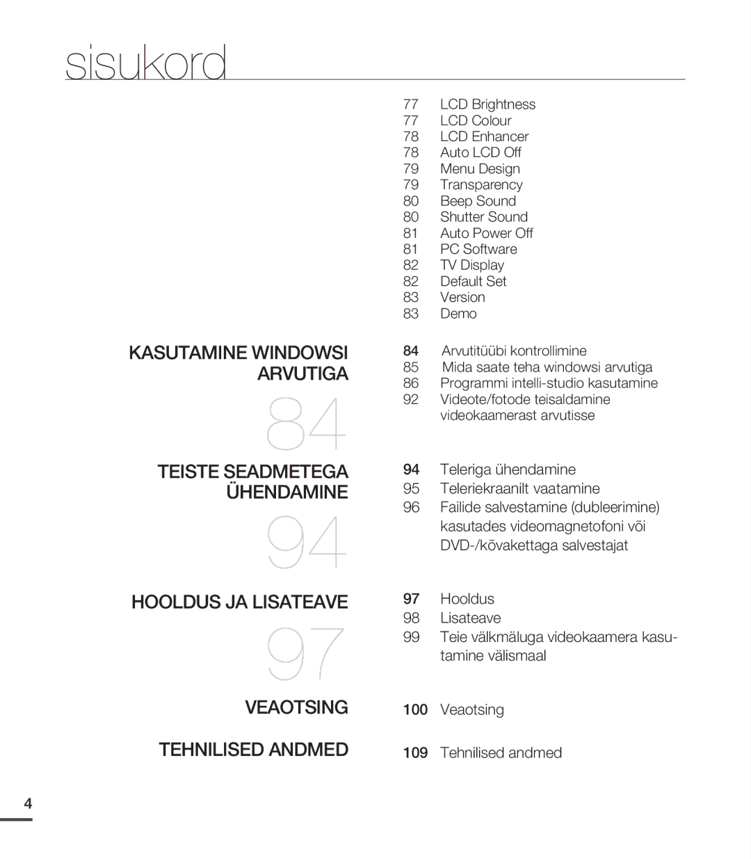 Samsung SMX-C20BP/EDC, SMX-C20BP/XEB manual Hooldus JA Lisateave Veaotsing Tehnilised Andmed 