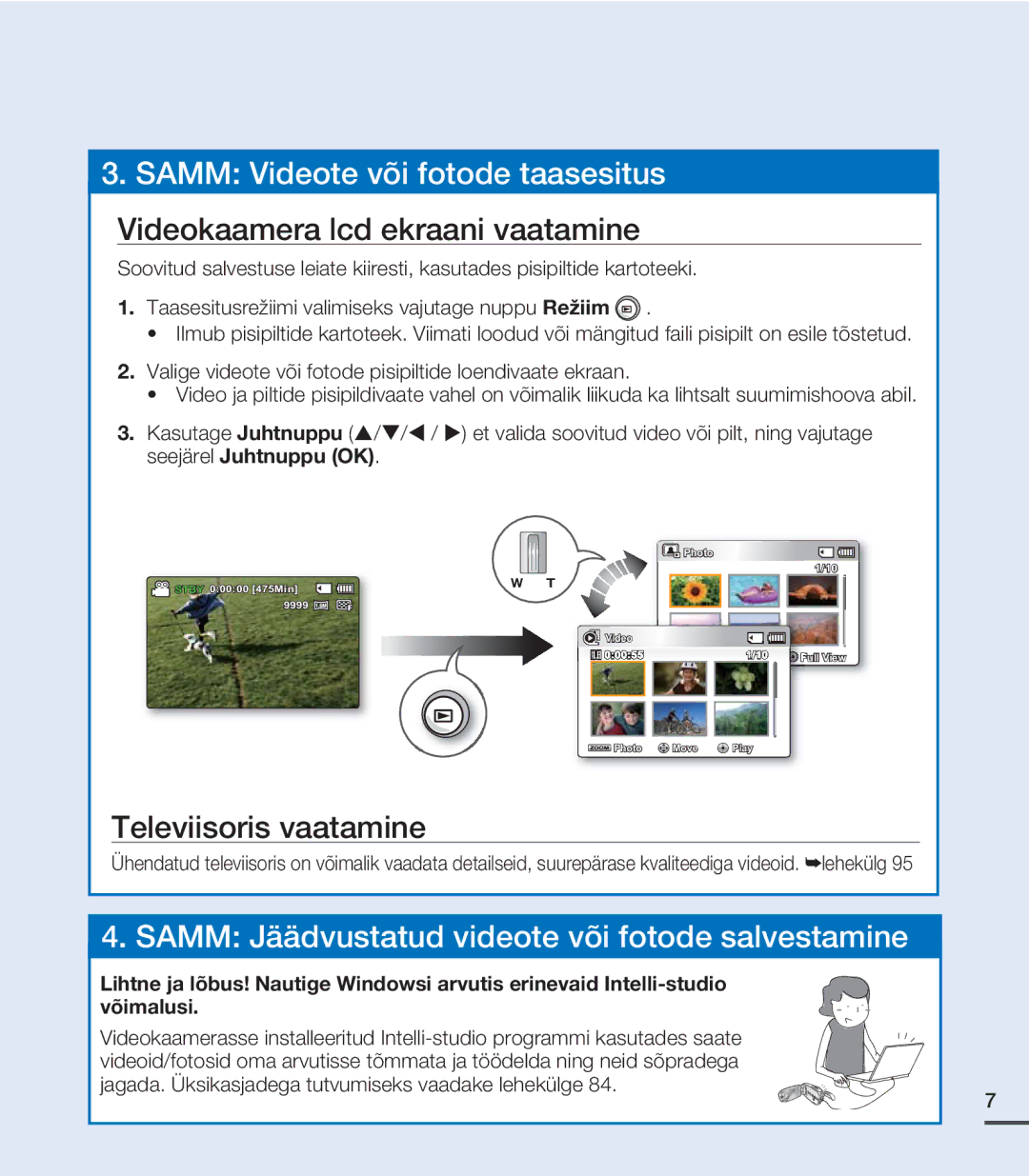 Samsung SMX-C20BP/XEB, SMX-C20BP/EDC manual Videokaamera lcd ekraani vaatamine, Televiisoris vaatamine 