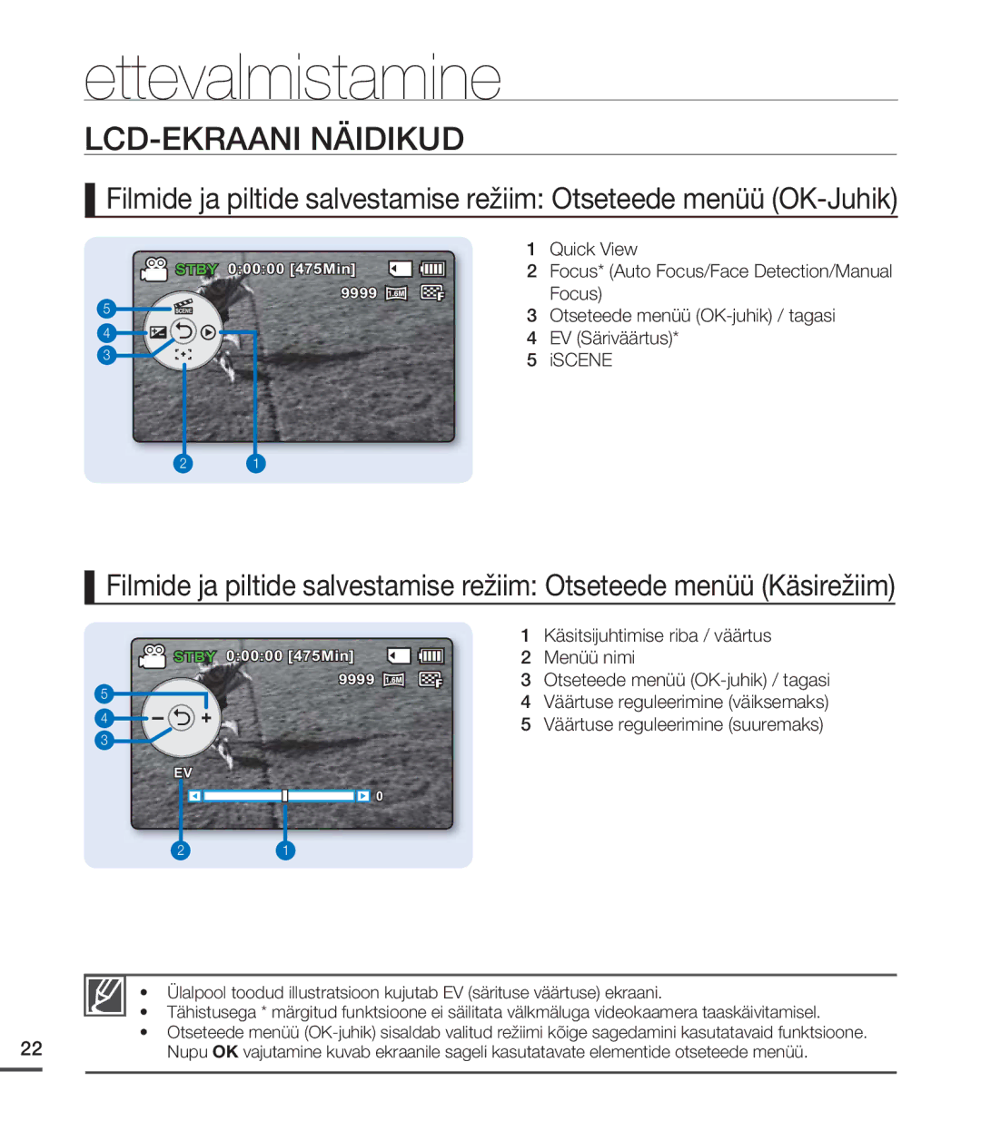 Samsung SMX-C20BP/EDC, SMX-C20BP/XEB manual Otseteede menüü OK-juhik / tagasi, Väärtuse reguleerimine väiksemaks 