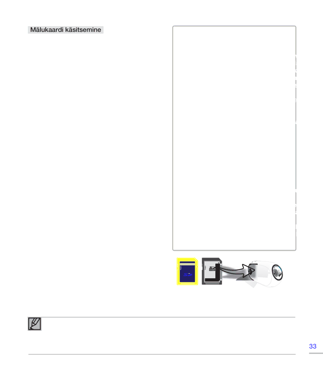 Samsung SMX-C20BP/XEB, SMX-C20BP/EDC manual Mälukaardi käsitsemine, Card. Please record at a lower resolution 