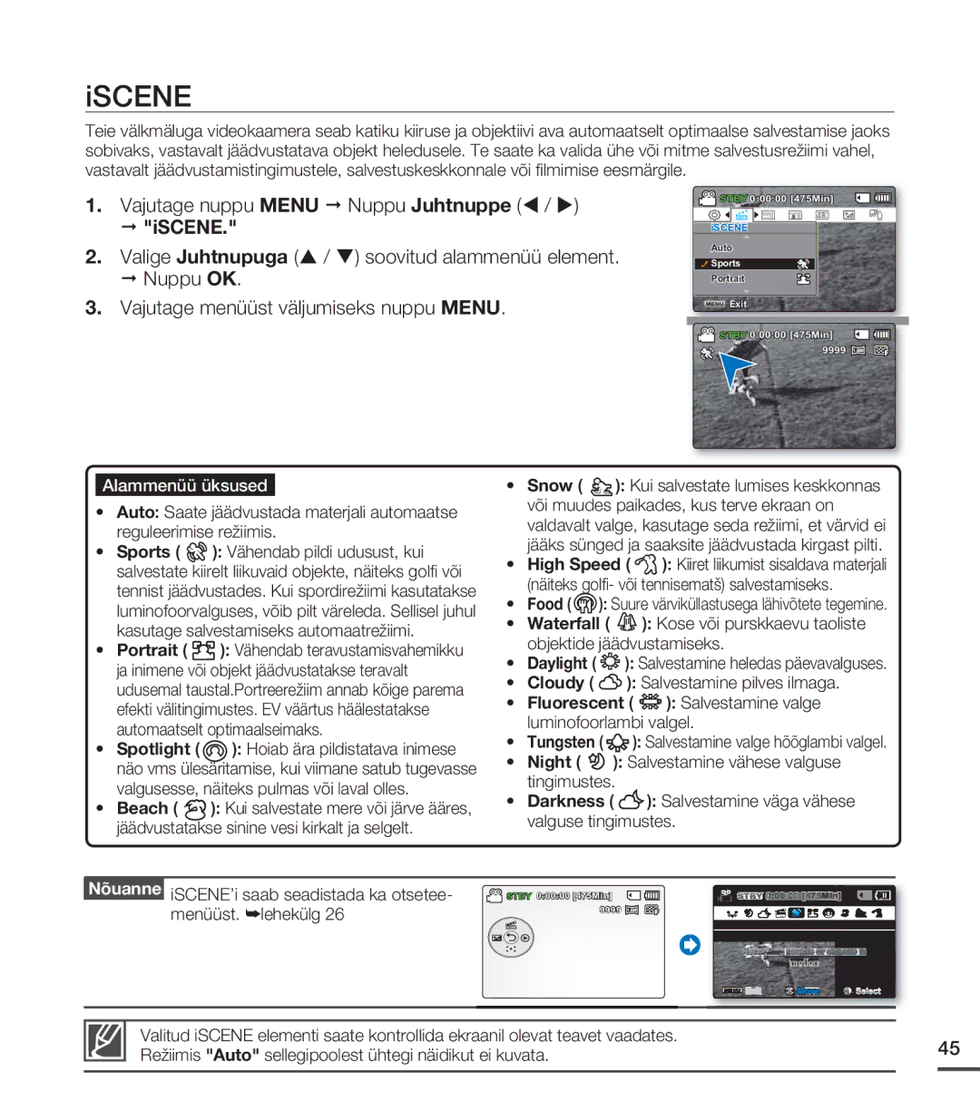 Samsung SMX-C20BP/XEB, SMX-C20BP/EDC manual Iscene 