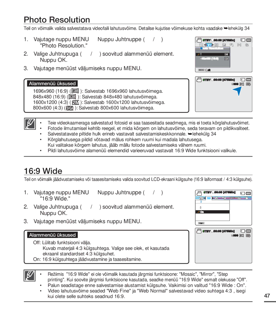 Samsung SMX-C20BP/XEB, SMX-C20BP/EDC manual Photo Resolution, Wide 