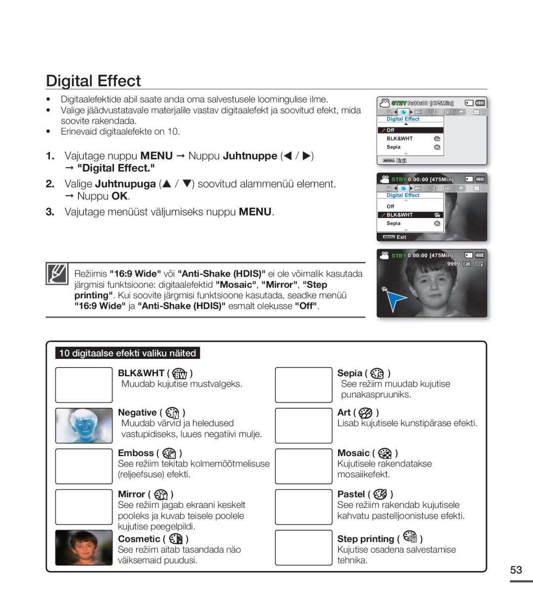 Samsung SMX-C20BP/XEB, SMX-C20BP/EDC manual Digital Effect 