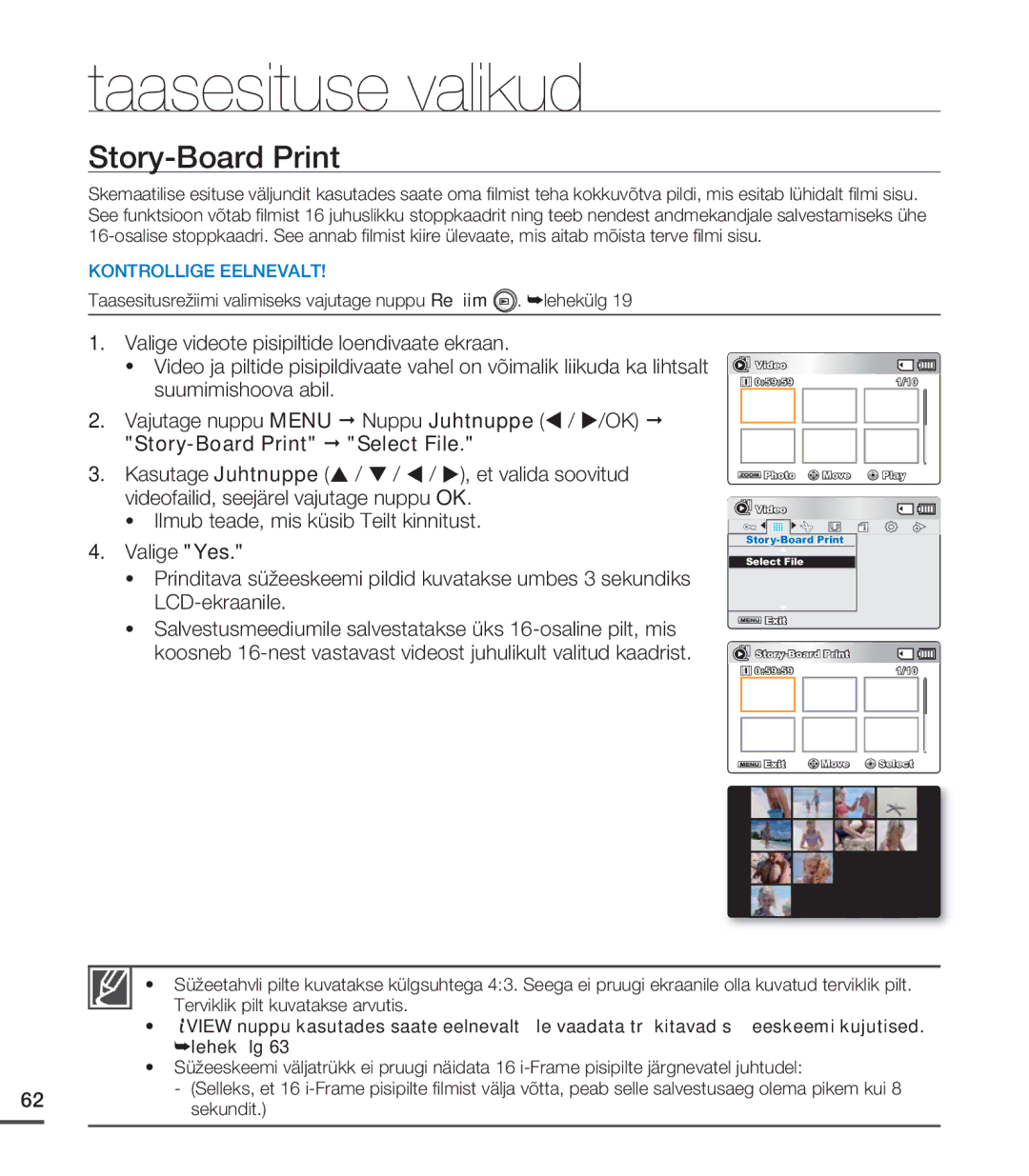 Samsung SMX-C20BP/EDC, SMX-C20BP/XEB manual Story-Board Print, ²lehekülg, Sekundit 