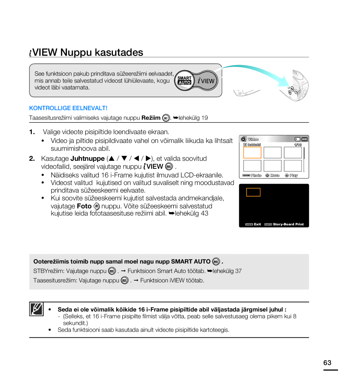 Samsung SMX-C20BP/XEB, SMX-C20BP/EDC manual View Nuppu kasutades 